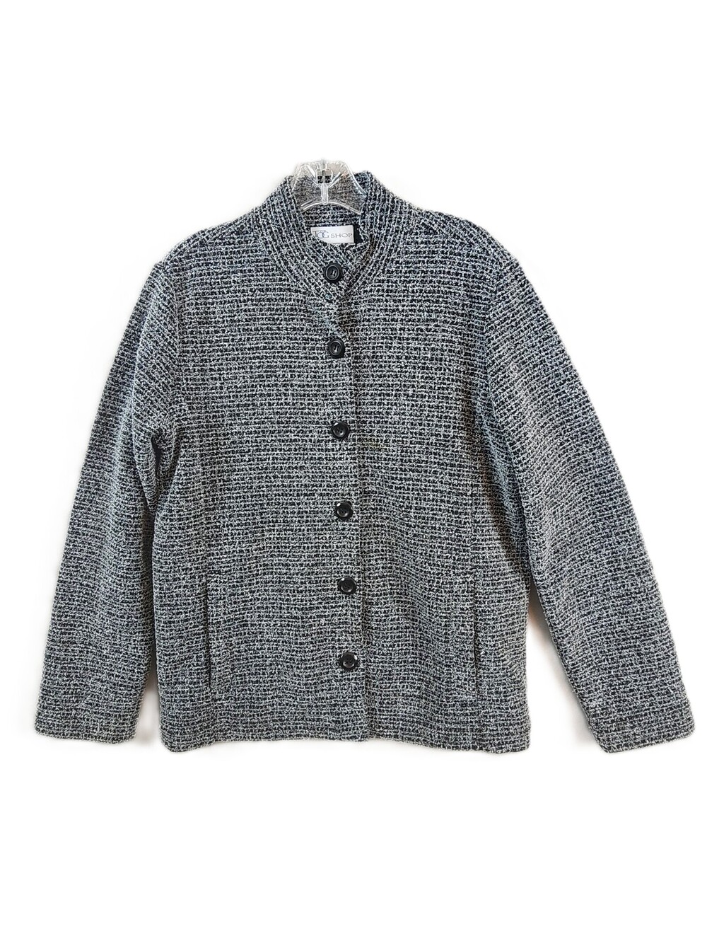 Tog Shop Blazer Women Small Gray Textured Woven Jacket Button Front Long Sleeve